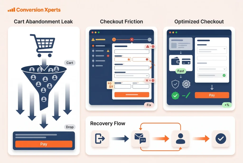 Cart abandonment and checkout optimization conversion rate statistics