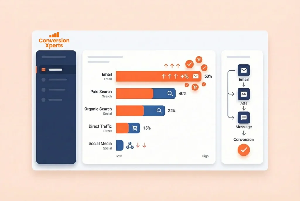 Sales conversion statistics by channel and traffic sources