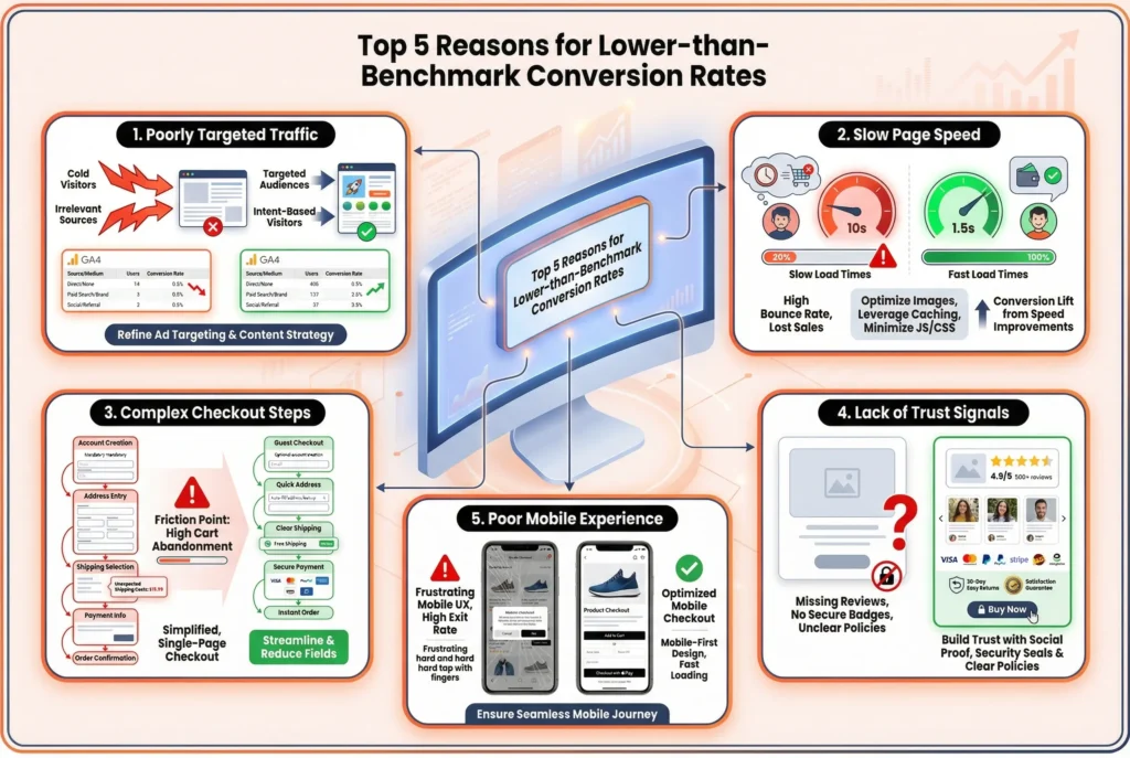 Why your conversion rate is lower than industry benchmark and how to improve it