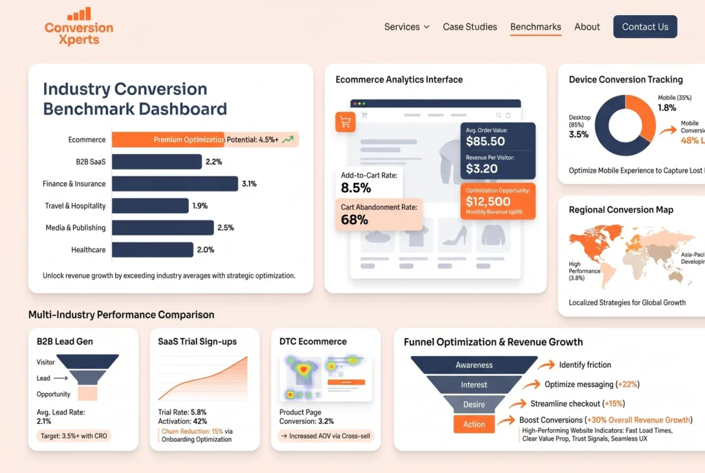Website conversion benchmarks by industry 2025