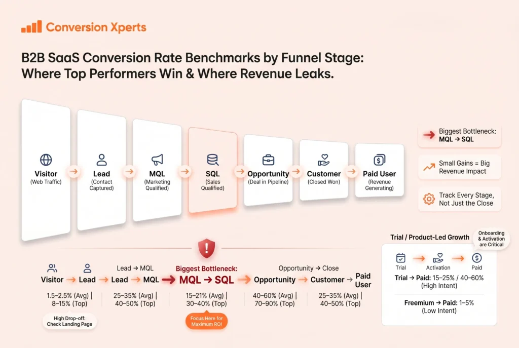 B2B SaaS funnel conversion benchmarks