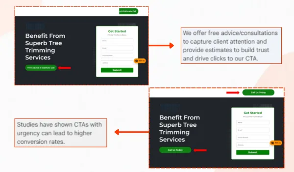 High converting CTA buttons and persuasive copy for websites
