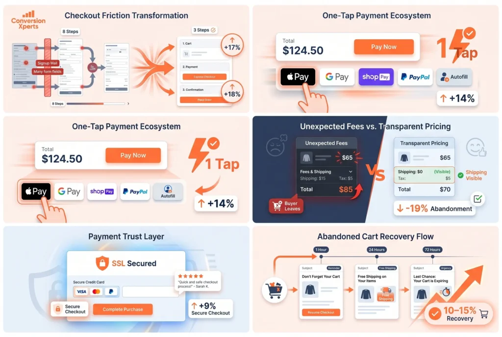 Checkout optimization to reduce cart abandonment and lost buyers