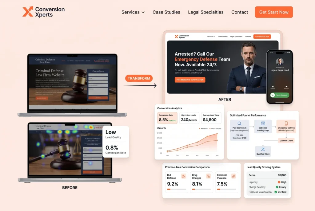 Attorney website conversion benchmarks 2026