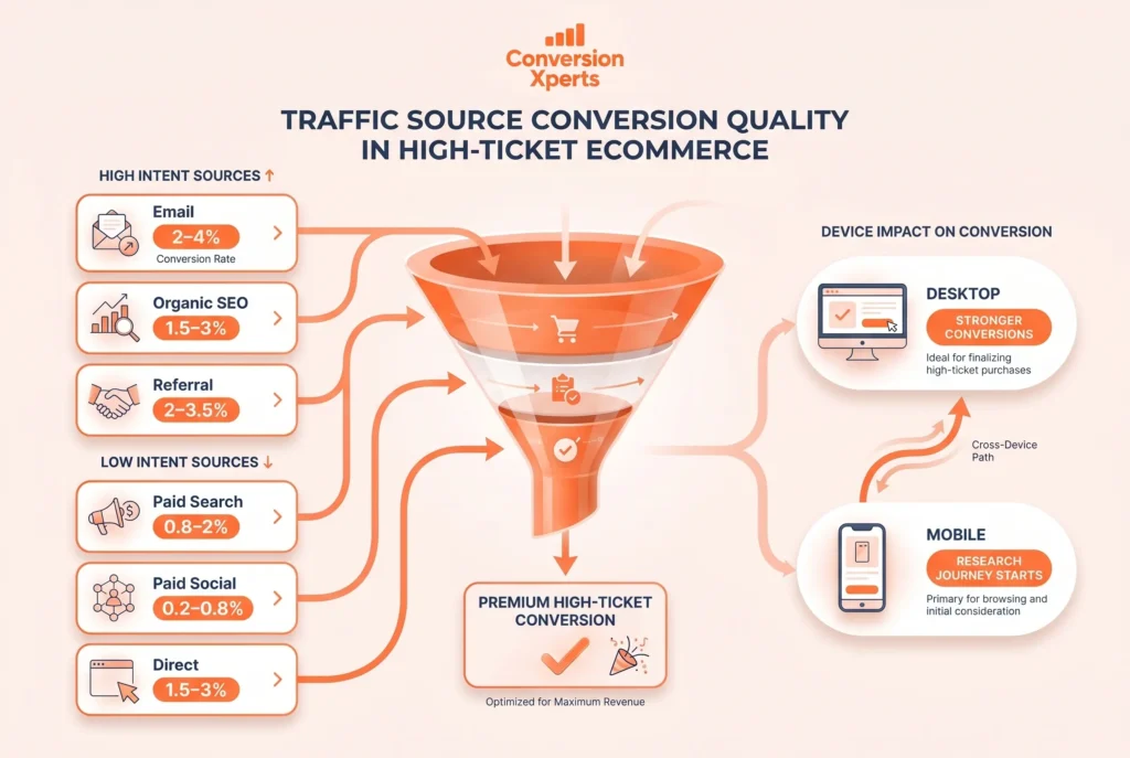 Ecommerce SEO vs paid traffic conversion rate differences