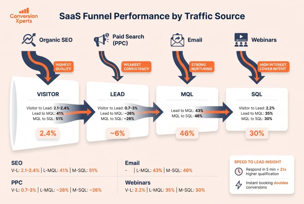 Traffic source impact on SaaS funnel