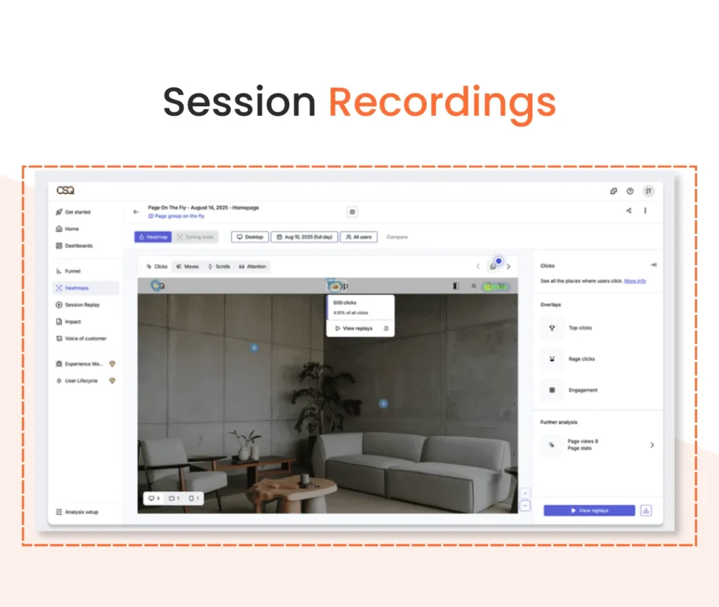 CRO optimized Lucky Orange session recordings for user behavior analysis