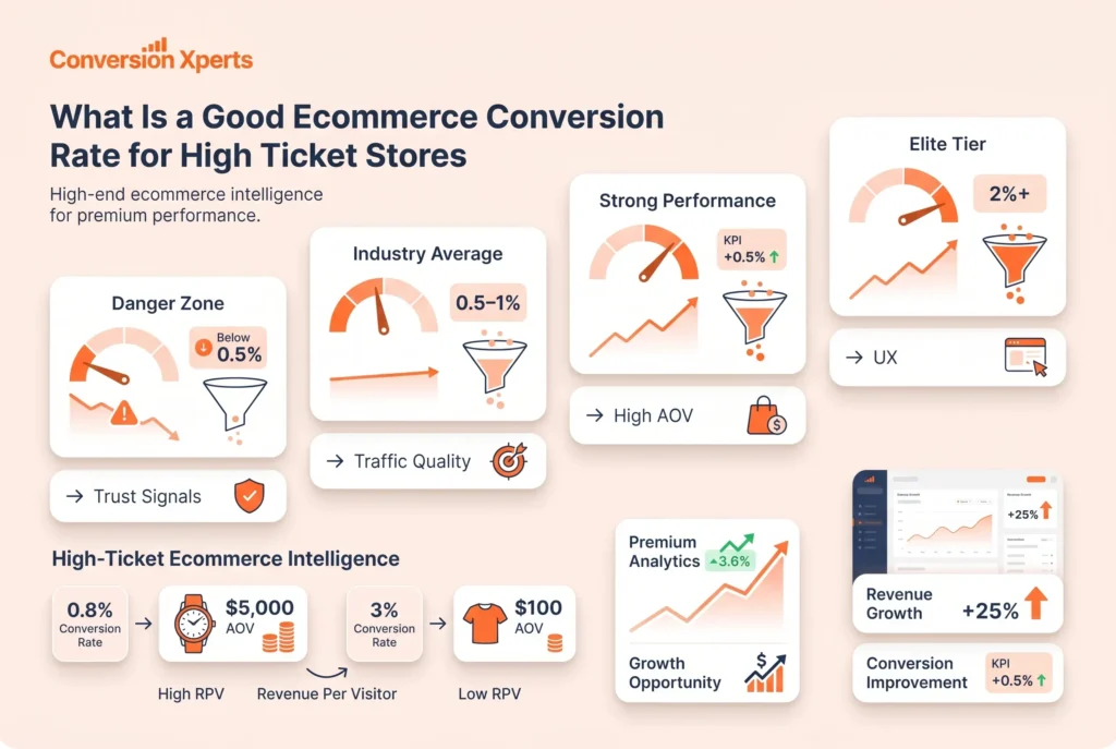 Good ecommerce conversion rate for high ticket stores explained