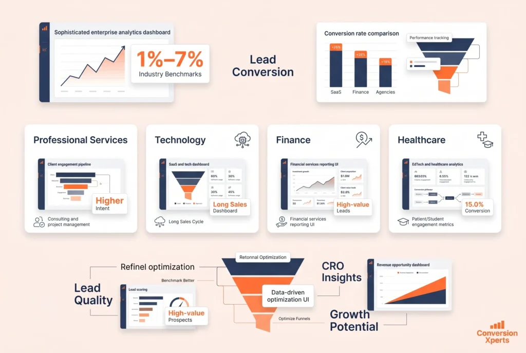 Average B2B lead conversion rate by industry benchmarks