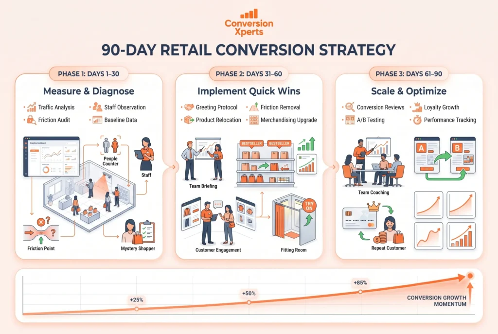 90 day retail conversion strategy roadmap for store growth