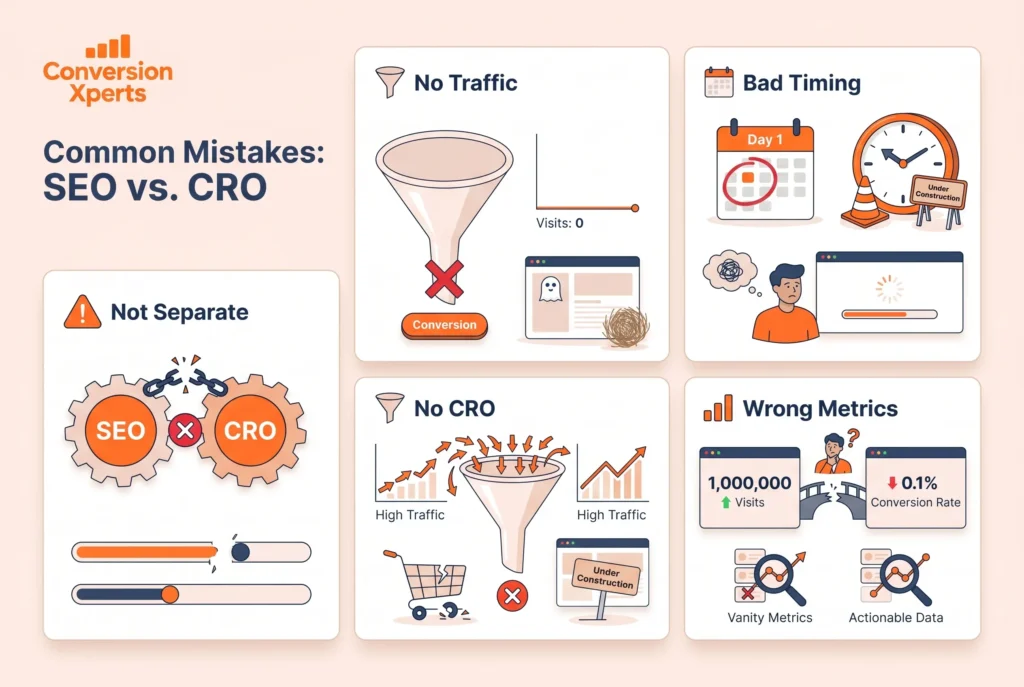 Common mistakes businesses make when choosing between SEO and CRO services