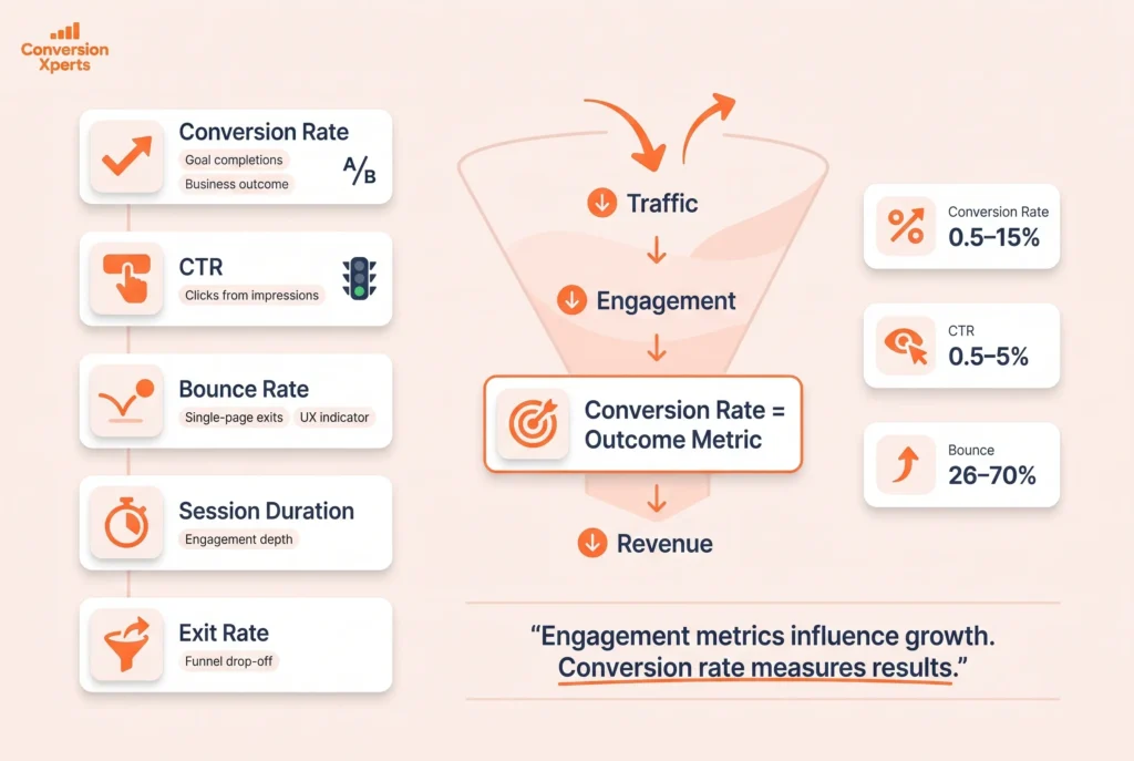 conversion rate vs ctr vs bounce rate