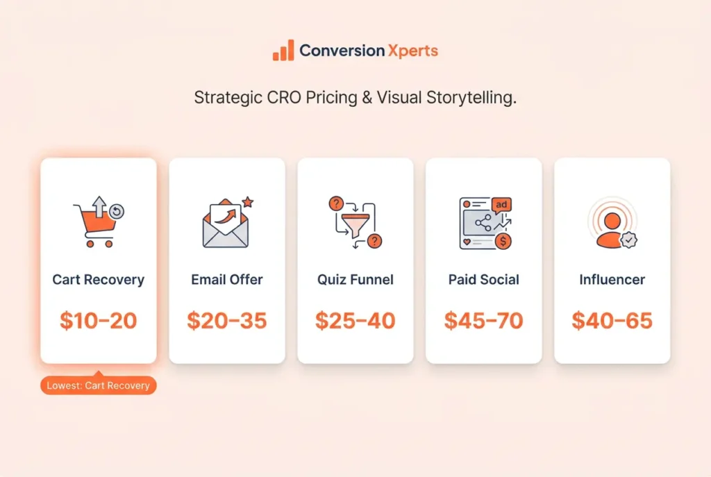 Cost of conversion comparison at a glance for different marketing channels and performance analysis