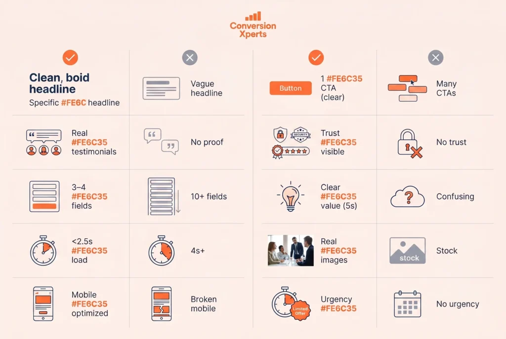 High vs low converting pages CRO comparison table