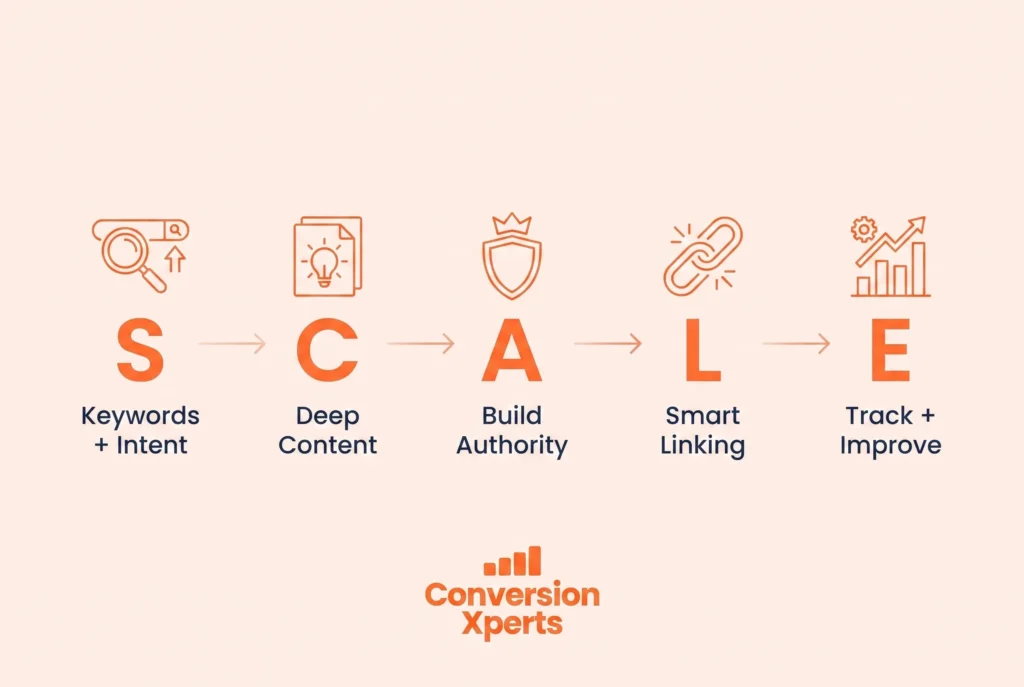How SEO marketing works using a five step scale framework for growth