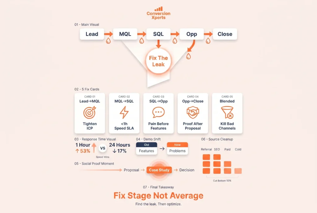 How to improve your sales conversion rate with five fixes tied to your specific funnel leak