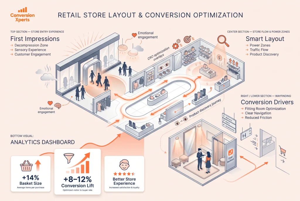 Improve retail conversion rate through store design and layout