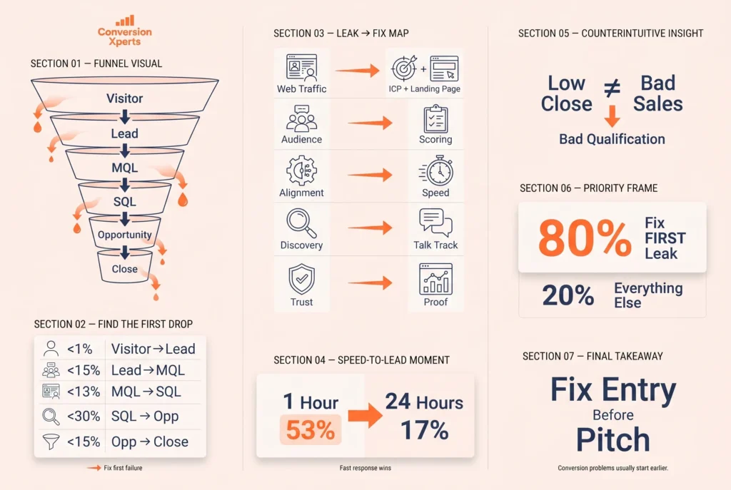Funnel leak diagnostic showing where you are losing revenue in your conversion funnel