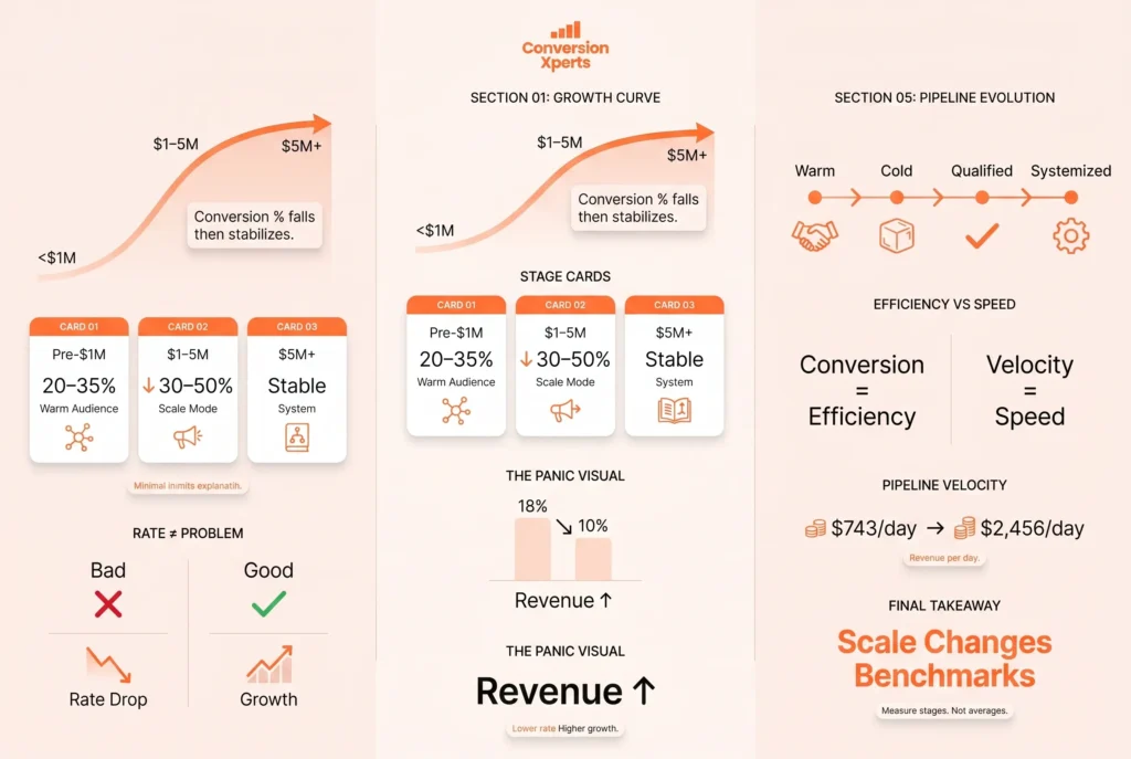 What a good conversion rate looks like at different growth stages and why it drops when you scale