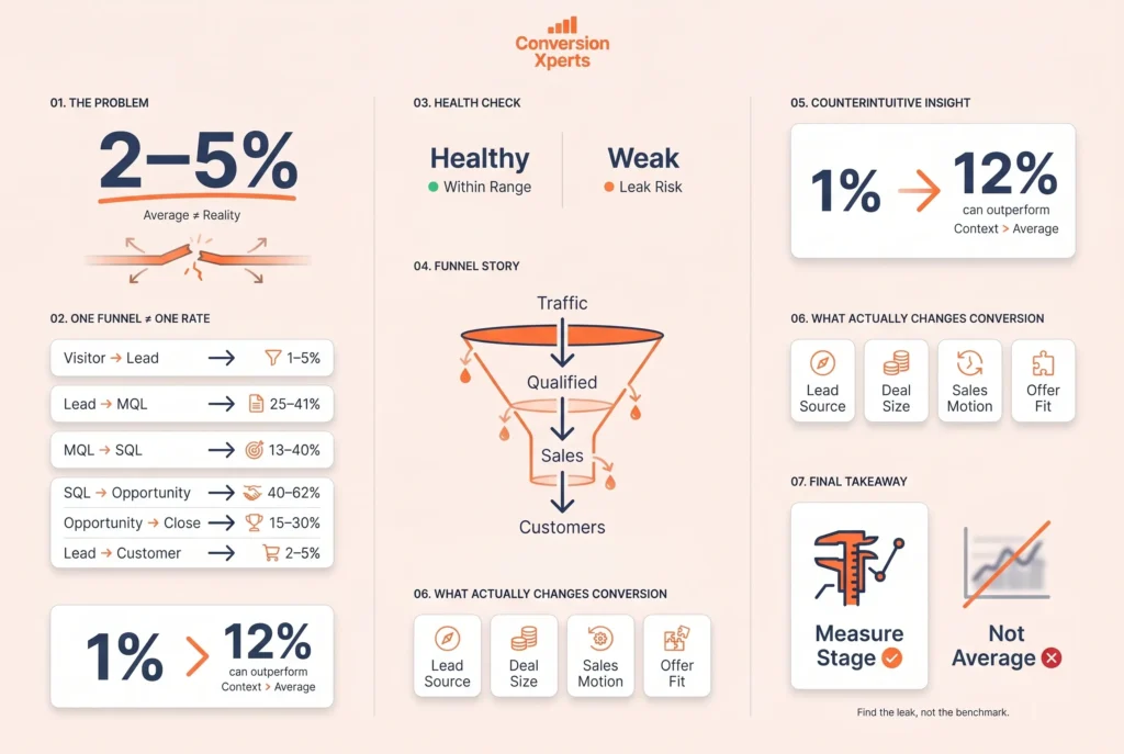What a good sales conversion rate is depends on which metric you’re measuring